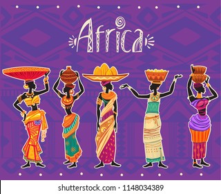 Set of African Woman in Ethnic Dress