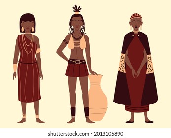 set of african women in ethnic clothes