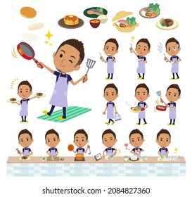 A set of African-American men in sportswear about cooking.It's vector art so easy to edit.