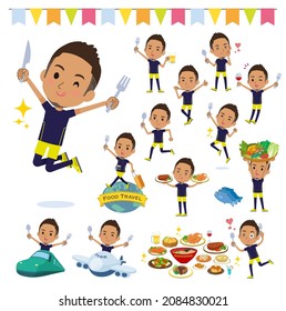 A set of African-American men in sportswear on food events.It's vector art so easy to edit.