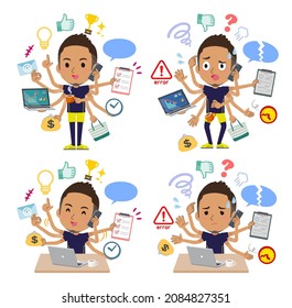 A set of African-American men in sportswear who perform multitasking in the office.It's vector art so easy to edit.