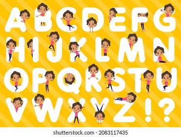 A set of African-American women in sportswear designed with alphabet.It's vector art so easy to edit.