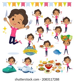 A set of African-American women in sportswear on food events.It's vector art so easy to edit.