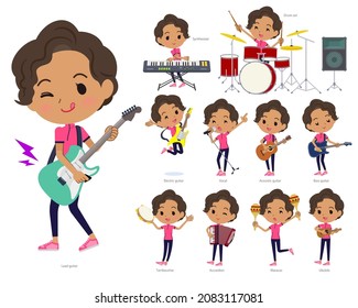 A set of African-American women in sportswear playing rock 'n' roll and pop music.It's vector art so easy to edit.
