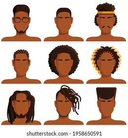 Set Of Afro Hair Cut. Images For Black Men. Vector Illustration.