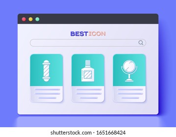 Set Aftershave, Classic Barber shop pole and Hand mirror icon. Vector