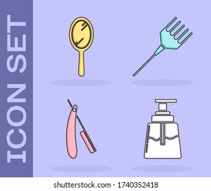 Set Aftershave, Hand mirror, Straight razor and Hairbrush icon. Vector