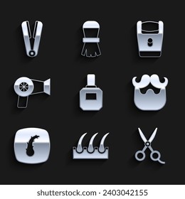 Set Aftershave, Human hair follicle, Scissors hairdresser, Mustache and beard, Hair dryer, Electric razor blade and Curling iron for icon. Vector