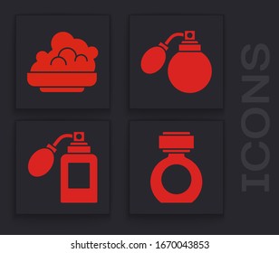 Set Aftershave, Shaving gel foam, Aftershave bottle with atomizer and Aftershave bottle with atomizer icon. Vector