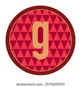 Set against a ruby-red triangular tapestry, the lowercase “g” stands resilient within a deep maroon border, embodying warmth and sophistication with a modern twist.