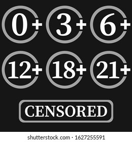 set of age limit plates for different censored content