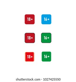 Set Age Rating Eighteen Plus, Sixteen Plus. Vector Illustration