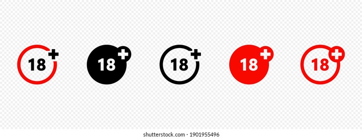 Set of age restriction icons. 18 age limit concept. Adults content icon. Vector on isolated transparent background. EPS 10
