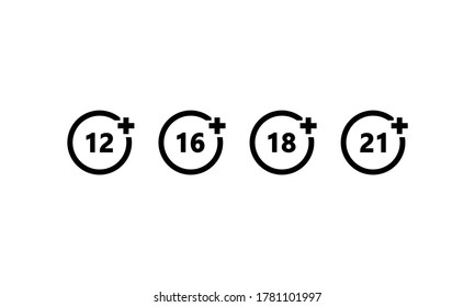 Set of age restriction icons. Age limit concept. Vector on isolated white background. EPS 10.