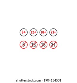 Set of age restriction, age limit warning. Vector icon template