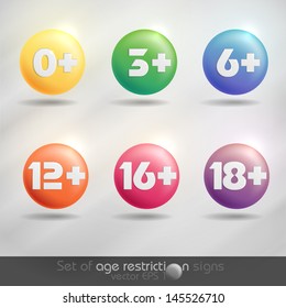 Set of age restriction signs.  Vector illustration. Eps 10.