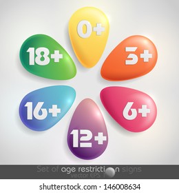 Set of age restriction signs.  Vector illustration. Eps 10.