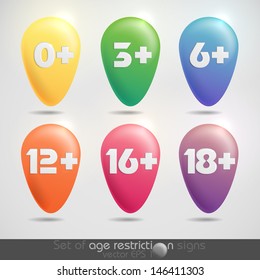 Set of age restriction signs.  Vector illustration. Eps 10.