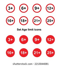 Set Of Age Restrictions Signs. Age Limit Icons.