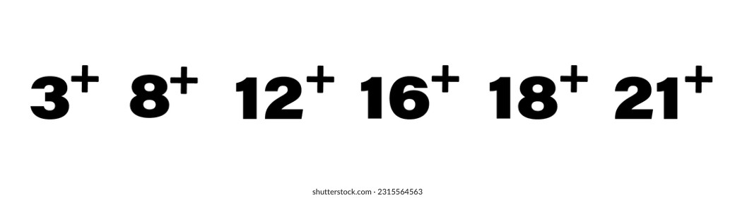 Set of age restrictions signs. Age limit from six to twenty-one plus. Vector