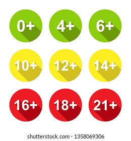 Set of age restrictions for websites and applications for design and decoration, flat design