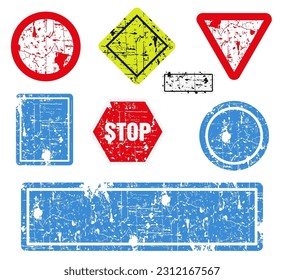 A set of aged road signs. Road signs on a white background. Vector graphics. ESP 10.