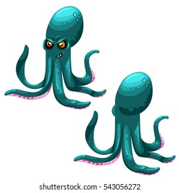 Set of aggressive octopus. Cartoon clam isolated on white background. Vector illustration.
