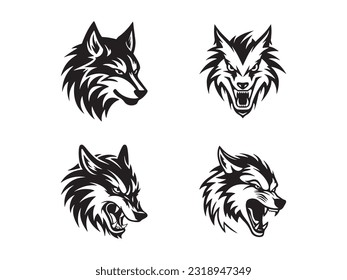 A set of Aggressive wolf minimal logo vector icon silhouette template design