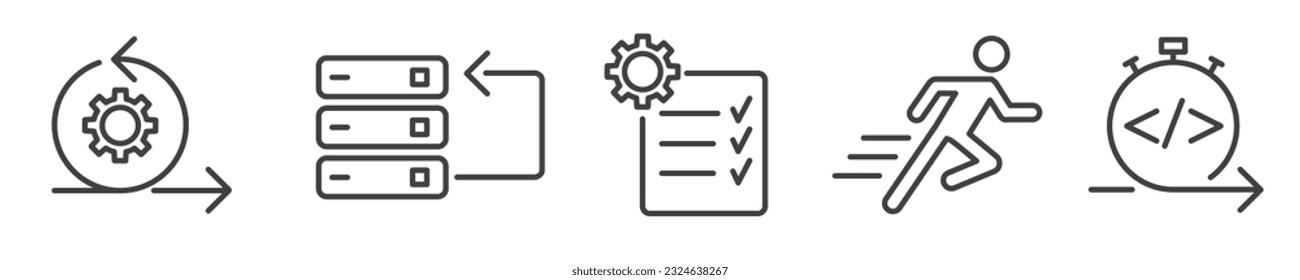 Set of Agile Development icons - Back Log, Scram Master and Product Release- Vector Illustration -  Editable Thin Line Icons Collection on white Background for Web and Print