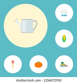 Set of agricultural icons flat style symbols with corn, rake, harvester and other icons for your web mobile app logo design.