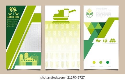 A set of agricultural leaflets, flyers, brochures with a combine harvester harvesting wheat, an eco farm. Template of flyers for the agricultural industry