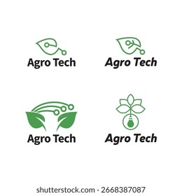 Set of Agricultural Technology Emblem Featuring Leaf Icon