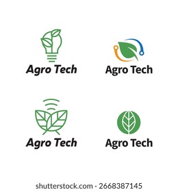 Set of Agricultural Technology Emblem Featuring Leaf Icon
