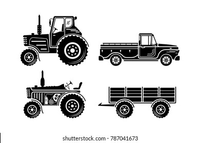 Set of agricultural transport icon. Vector illustration isolated on a white background.