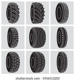 Set of agricultural and truck tires. Vector illustration