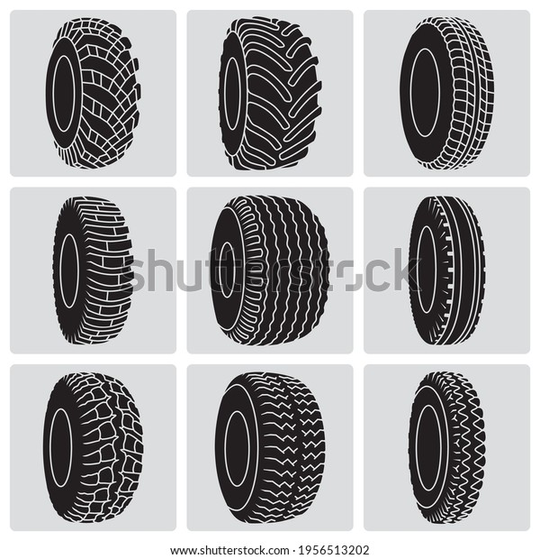 Set\
of agricultural and truck tires. Vector\
illustration