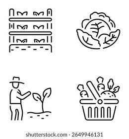 Conjunto de Ícones Lineares de Arte Agrícola 

