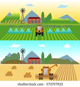 Set in agriculture concept flat vector illustration.
Agriculture and agriculture. Agribusiness. Rural landscape.