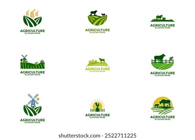 Conjunto de agricultura e design do logotipo da fazenda ilustração vetorial