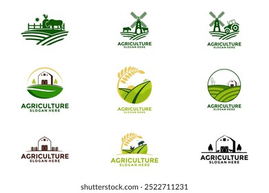 Conjunto de agricultura e design do logotipo da fazenda ilustração vetorial