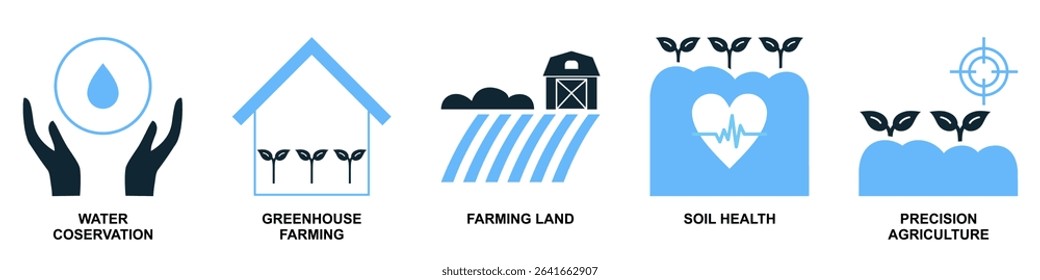 Set agriculture farming icon vector for various aspects of cultivation, livestock, and rural life. Ideal for agricultural businesses, food production, and sustainable development themes.