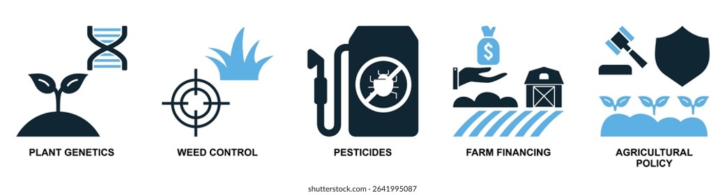 Set agriculture farming icon vector for various aspects of cultivation, livestock, and rural life. Ideal for agricultural businesses, food production, and sustainable development themes.