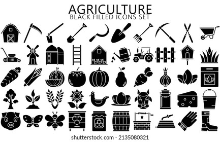 Set of Agriculture and Farming Icons. Contains such Icons farmers equipment, tractors, vegetables. Used for web, UI, UX kit and applications, vector EPS 10 ready convert to SVG. svg