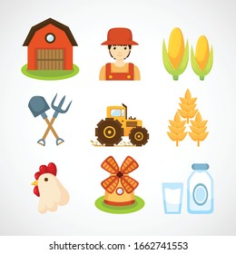 Set of agriculture and farming icons in flat design