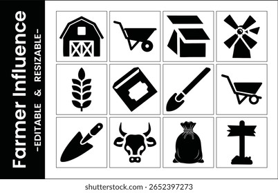 Set Of Agriculture Farming Icons And Graphics Farm Vector Design Elements For Agriculture Projects