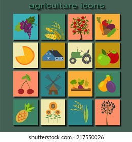 Set agriculture, farming icons. Vector illustration