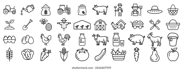 Set of agriculture icons collection. Icon pack, glyph for web and ui. Outline icons set. Vector illustration.