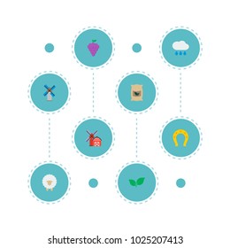 Set of agriculture icons flat style symbols with grape, farm, leaf and other icons for your web mobile app logo design.