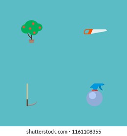 Set of agriculture icons flat style symbols with scythe, hand saw, fruit tree icons for your web mobile app logo design.