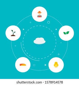 Set of agriculture icons flat style symbols with chicken, leaf, cloud and other icons for your web mobile app logo design.